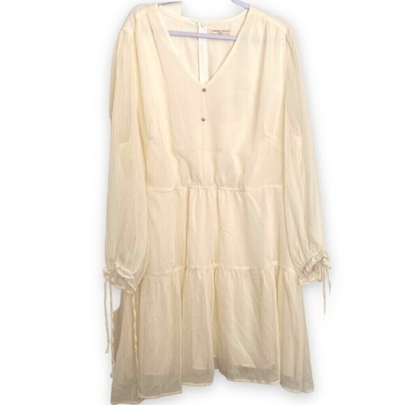 Standards & Practices Plus Size Long Sleeve Tiered Prairie Chiffon Mini Dress - Picture 3 of 14